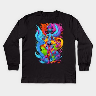 Evil genie color mix candy color splash style abstract art Kids Long Sleeve T-Shirt